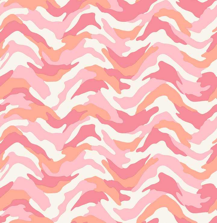 Stealth Pink Camo Wave Wallpaper by Brewster Brewster Kids Covers about 56.4 square feet 20.5-in by 33-ft long roll Unpasted 21 - Fabric Carolina -
