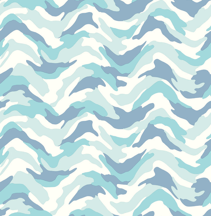Stealth Light Blue Camo Wave Wallpaper by Brewster Brewster Kids Covers about 56.4 square feet 20.5-in by 33-ft long roll Unpasted 21 - Fabric Carolina -