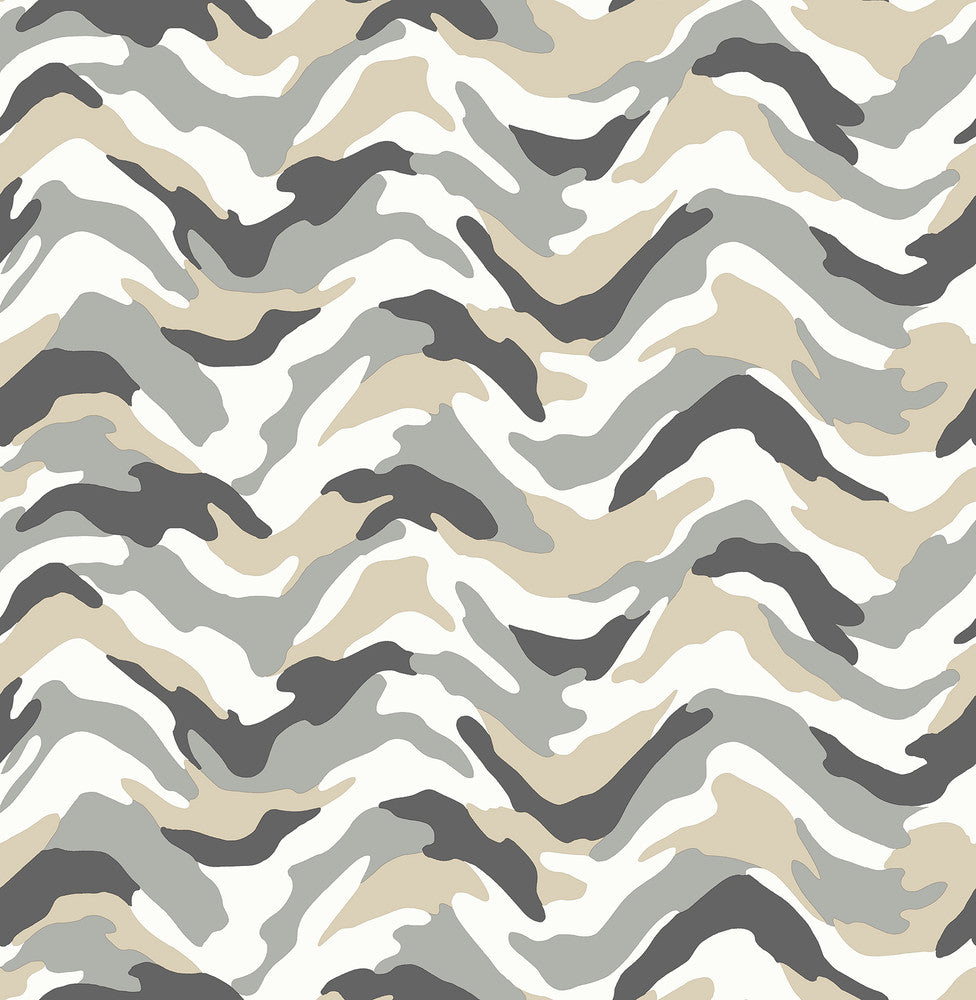 Stealth Grey Camo Wave Wallpaper by Brewster Brewster Kids Covers about 56.4 square feet 20.5-in by 33-ft long roll Unpasted 21 - Fabric Carolina -