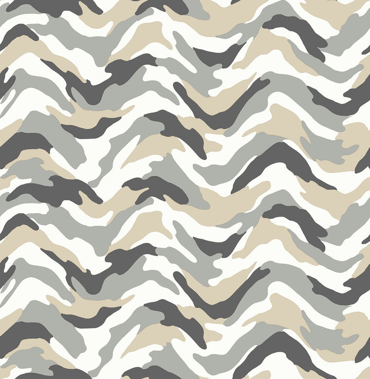 Stealth Grey Camo Wave Wallpaper by Brewster Brewster Kids Covers about 56.4 square feet 20.5-in by 33-ft long roll Unpasted 21 - Fabric Carolina -