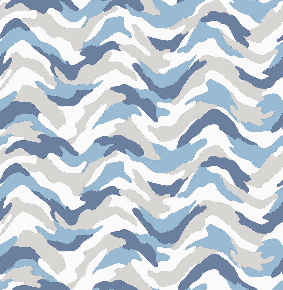 Stealth Blue Camo Wave Wallpaper by Brewster Brewster Kids Covers about 56.4 square feet 20.5-in by 33-ft long roll Unpasted 21 - Fabric Carolina -
