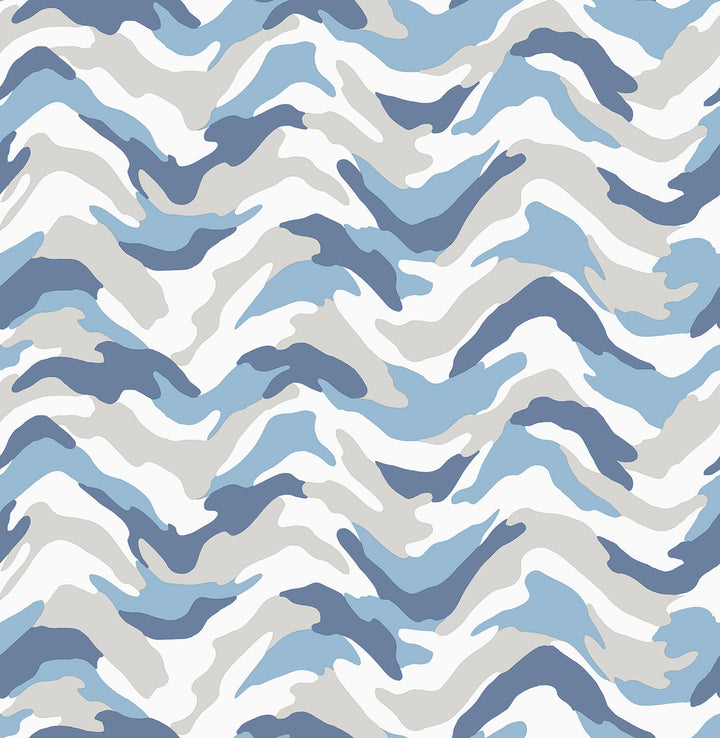 Stealth Blue Camo Wave Wallpaper by Brewster Brewster Kids Covers about 56.4 square feet 20.5-in by 33-ft long roll Unpasted 21 - Fabric Carolina -