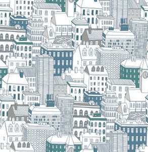 West Teal City Wallpaper by Brewster