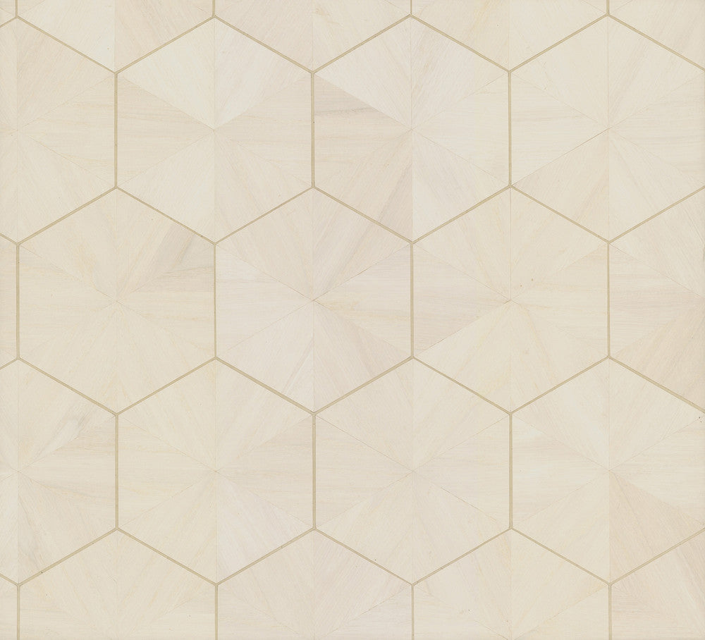 Hexagram Wood Veneer Ivory Wallpaper by Ronald Redding Grasscloth & Natural Resource Covers about 72 square feet 36-in by 24-ft long roll Unpasted 12 - Fabric Carolina -