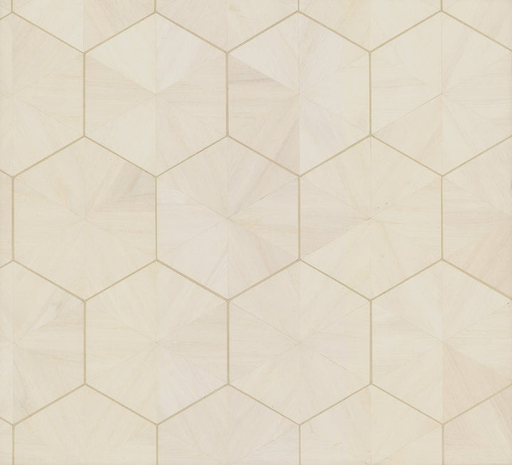 Hexagram Wood Veneer Ivory Wallpaper by Ronald Redding Grasscloth & Natural Resource Covers about 72 square feet 36-in by 24-ft long roll Unpasted 12 - Fabric Carolina -