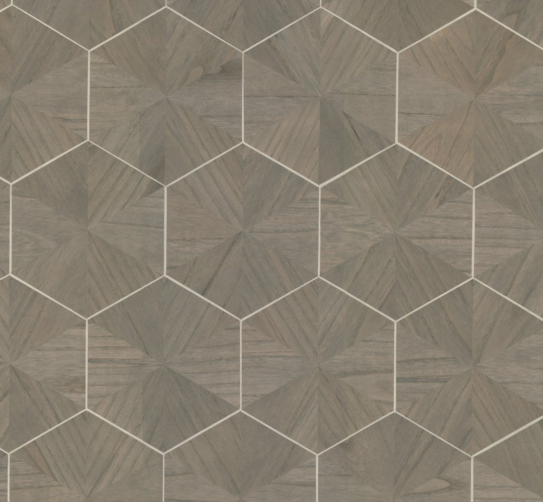 Hexagram Wood Veneer Brown Wallpaper by Ronald Redding Designer