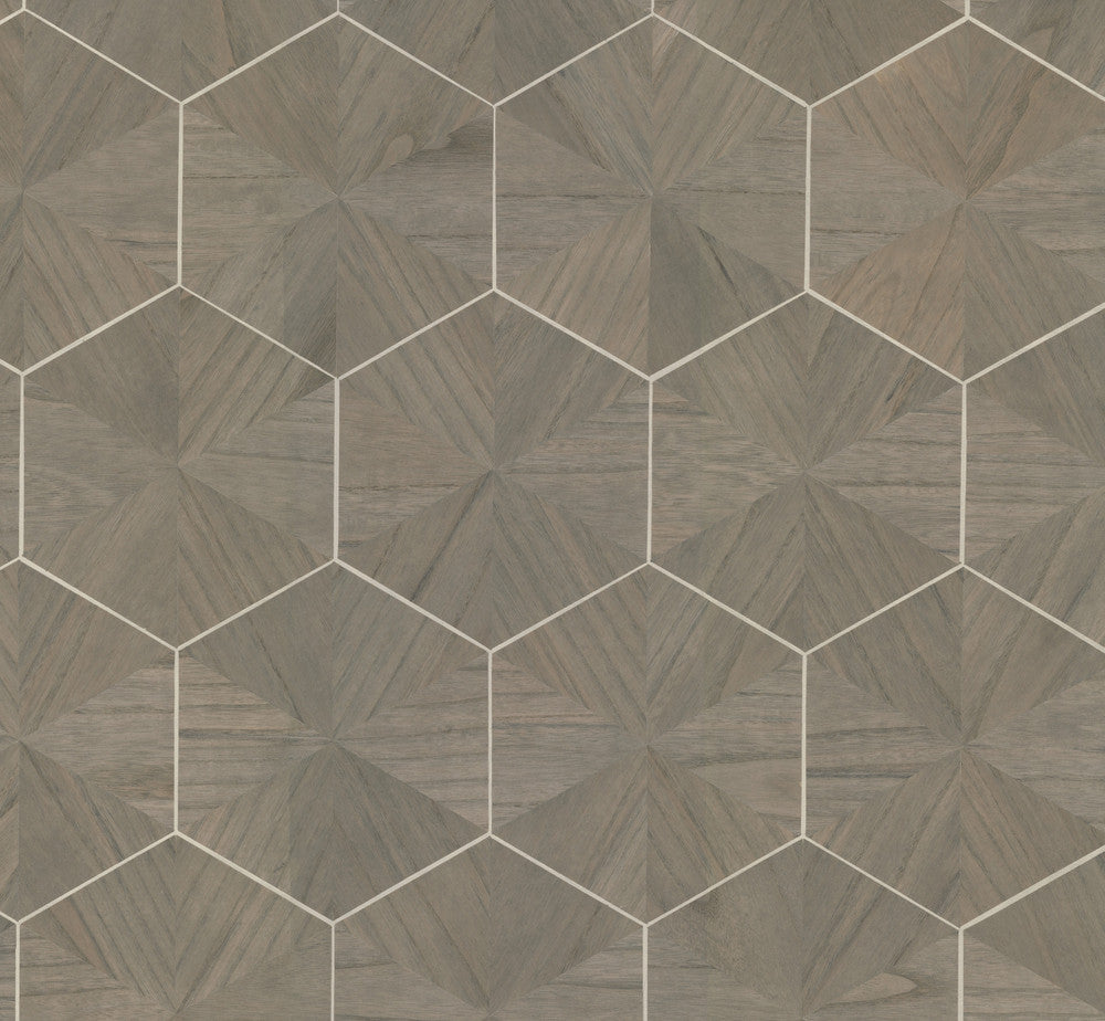 Hexagram Wood Veneer Caper Wallpaper by Ronald Redding Grasscloth & Natural Resource Covers about 72 square feet 36-in by 24-ft long roll Unpasted 12 - Fabric Carolina -