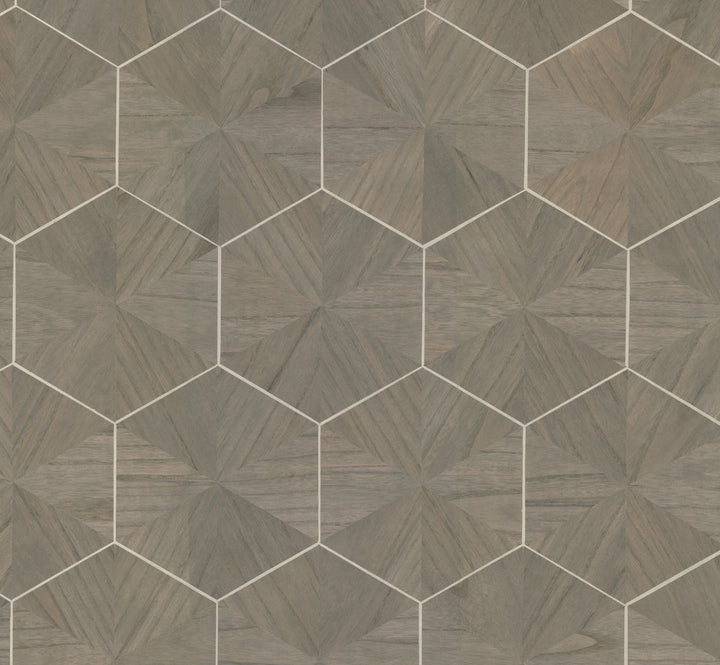 Hexagram Wood Veneer Caper Wallpaper by Ronald Redding Grasscloth & Natural Resource Covers about 72 square feet 36-in by 24-ft long roll Unpasted 12 - Fabric Carolina -
