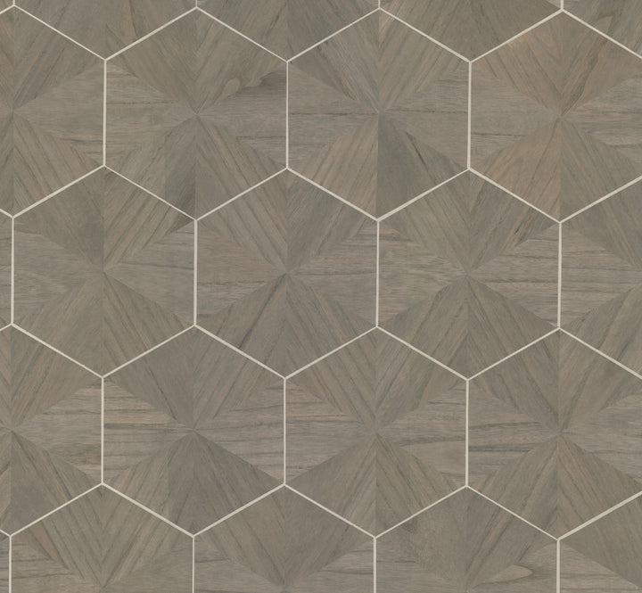 Hexagram Wood Veneer Brown Wallpaper by Ronald Redding Traveler Covers about 72 square feet 36-in by 24-ft long roll Unpasted 12 - Fabric Carolina -