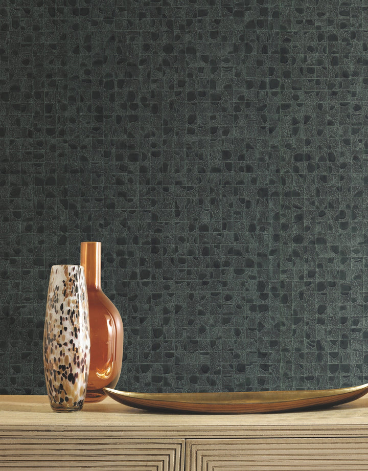 Leather Lux Dark Green Wallpaper by Ronald Redding Designer