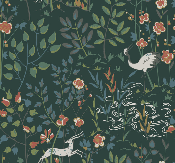 Aspen Dark Green Wallpaper by Ronald Redding Traveler Covers about 60.8 square feet 27-in by 27-ft long roll Unpasted 25.25 - Fabric Carolina -