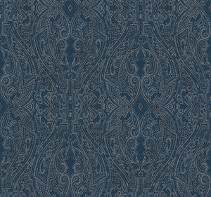 Ascot Damask Dark Blue Wallpaper by Ronald Redding
