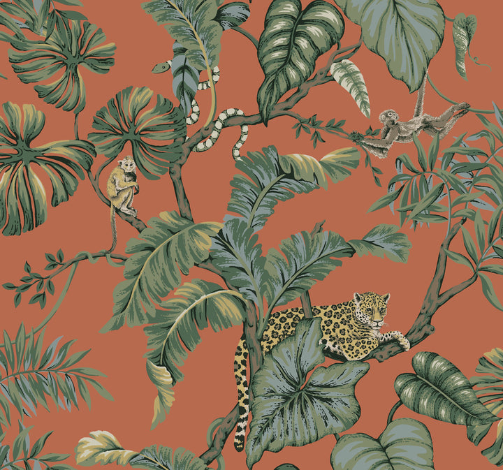 Jungle Cat Orange Wallpaper by Ronald Redding Traveler Covers about 60.8 square feet 27-in by 27-ft long roll Unpasted 25.25 - Fabric Carolina -