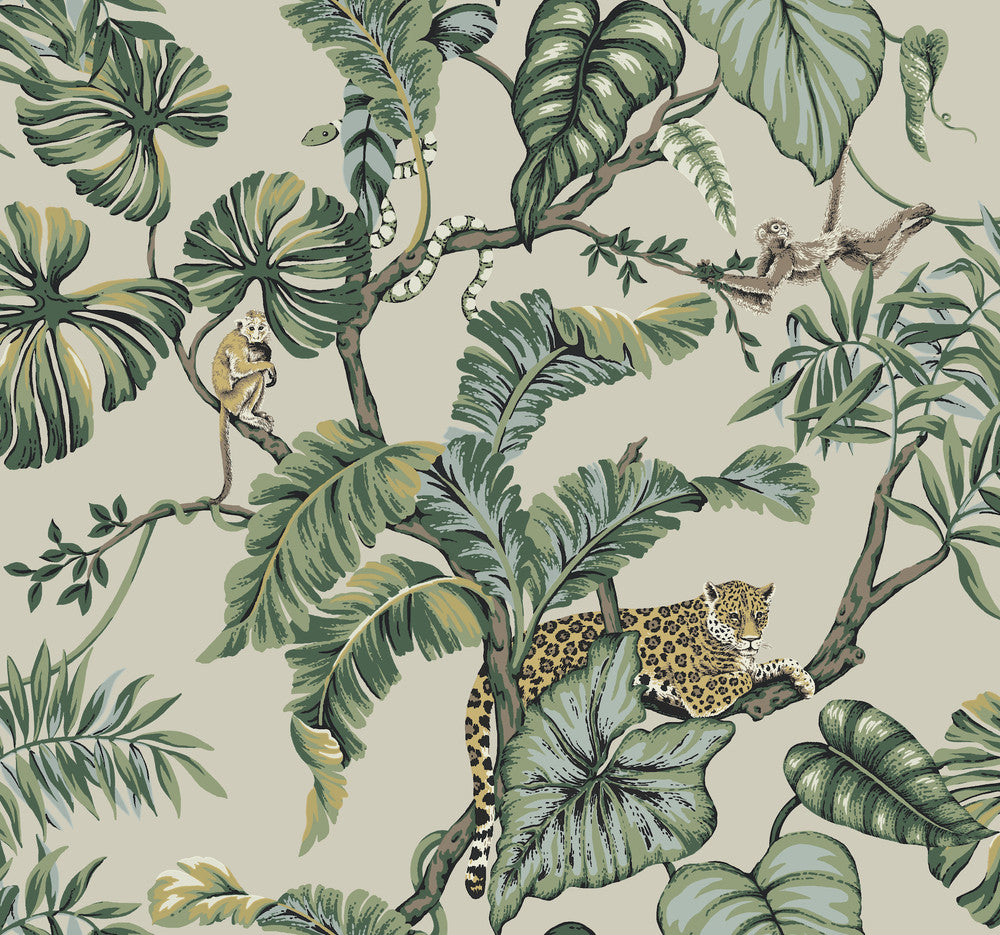 Jungle Cat Beige Wallpaper by Ronald Redding Traveler Covers about 60.8 square feet 27-in by 27-ft long roll Unpasted 25.25 - Fabric Carolina -