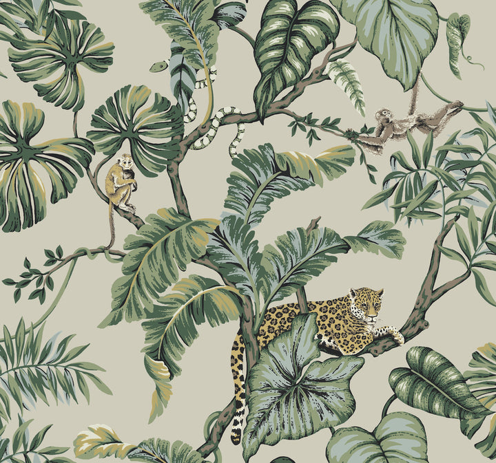 Jungle Cat Beige Wallpaper by Ronald Redding Traveler Covers about 60.8 square feet 27-in by 27-ft long roll Unpasted 25.25 - Fabric Carolina -