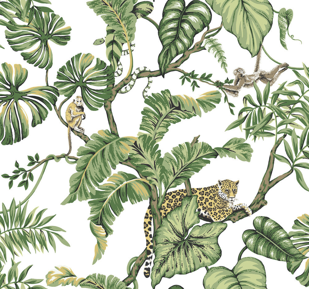 Jungle Cat White Wallpaper by Ronald Redding Traveler Covers about 60.8 square feet 27-in by 27-ft long roll Unpasted 25.25 - Fabric Carolina -
