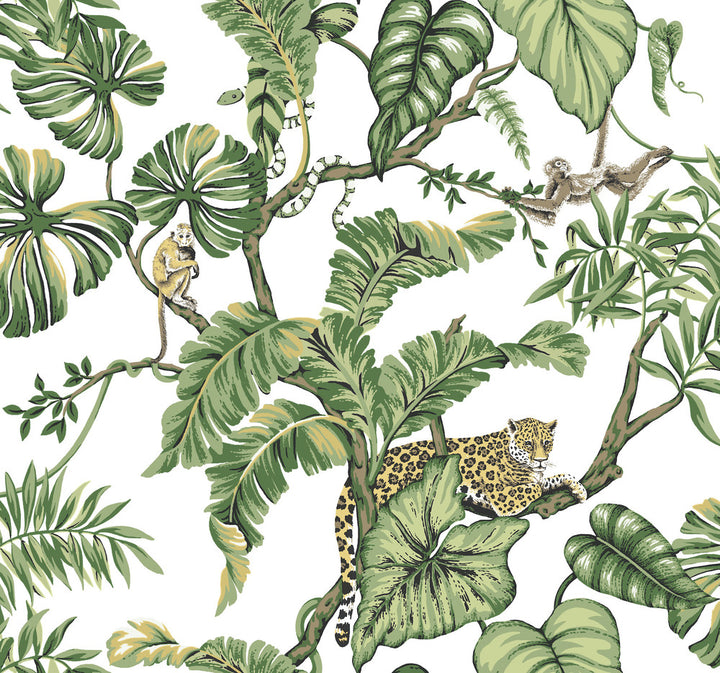 Jungle Cat White Wallpaper by Ronald Redding Traveler Covers about 60.8 square feet 27-in by 27-ft long roll Unpasted 25.25 - Fabric Carolina -