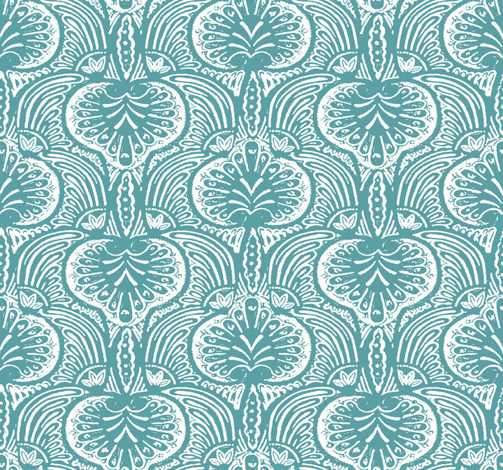 Lotus Palm Aqua Wallpaper by Ronald Redding Traveler Covers about 60.8 square feet 27-in by 27-ft long roll Unpasted 25.25 - Fabric Carolina -
