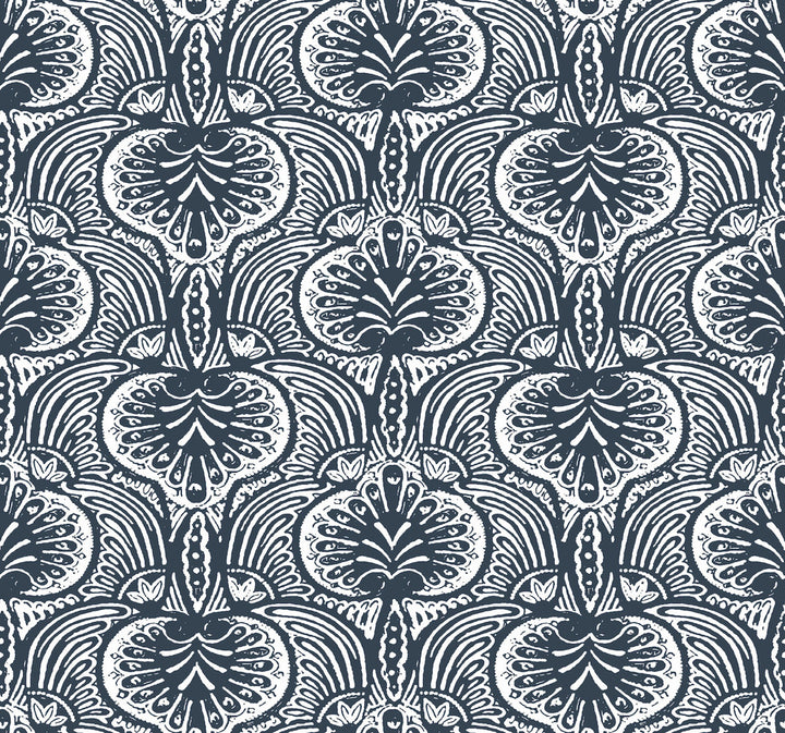 Lotus Palm Navy Wallpaper by Ronald Redding Traveler Covers about 60.8 square feet 27-in by 27-ft long roll Unpasted 25.25 - Fabric Carolina -