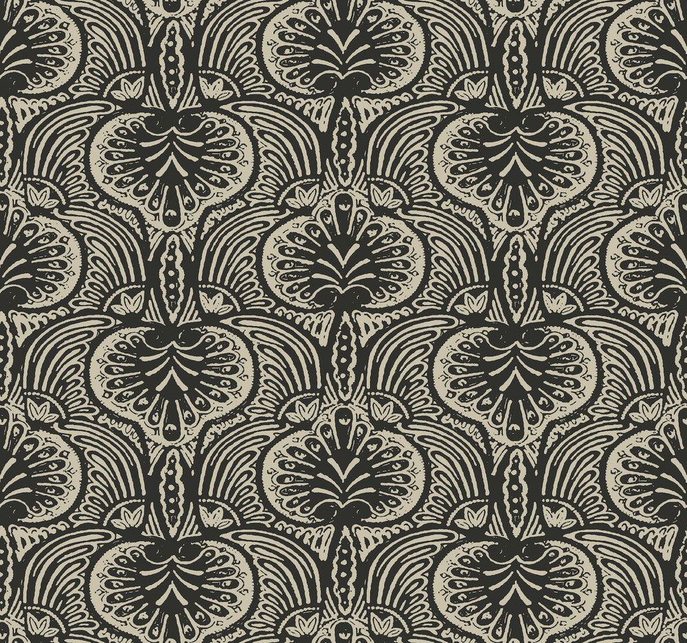 Lotus Palm Off White & Black Wallpaper by Ronald Redding Traveler Covers about 60.8 square feet 27-in by 27-ft long roll Unpasted 25.25 - Fabric Carolina -