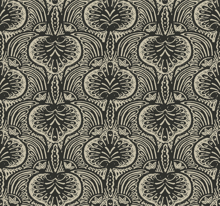 Lotus Palm Off White & Black Wallpaper by Ronald Redding Traveler Covers about 60.8 square feet 27-in by 27-ft long roll Unpasted 25.25 - Fabric Carolina -