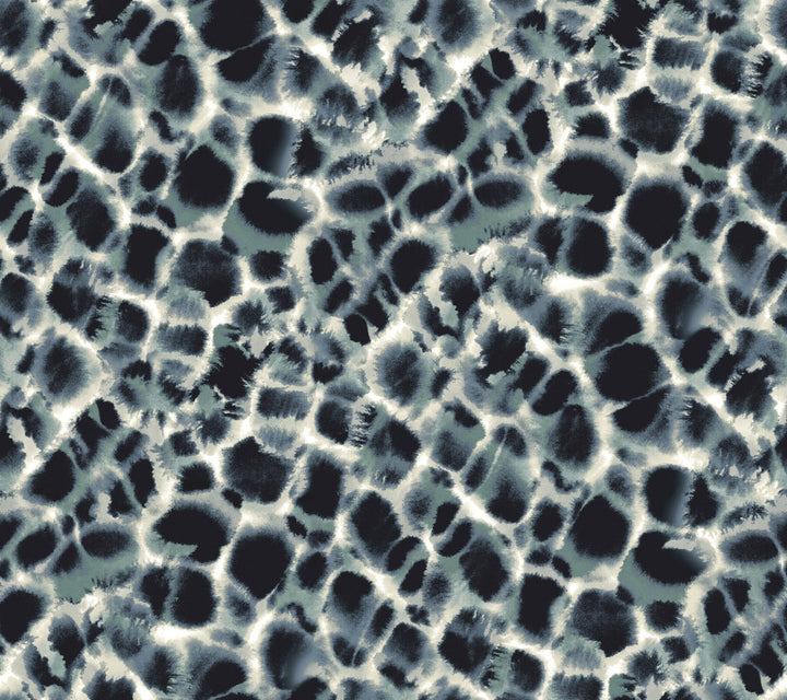 Leopard Rosettes Blue Wallpaper by Ronald Redding Traveler Covers about 60.8 square feet 27-in by 27-ft long roll Unpasted 24 - Fabric Carolina -