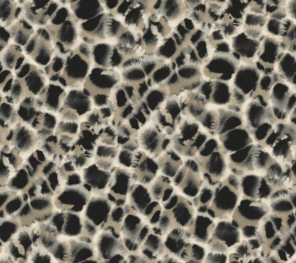 Leopard Rosettes Black Wallpaper by Ronald Redding Traveler Covers about 60.8 square feet 27-in by 27-ft long roll Unpasted 24 - Fabric Carolina -