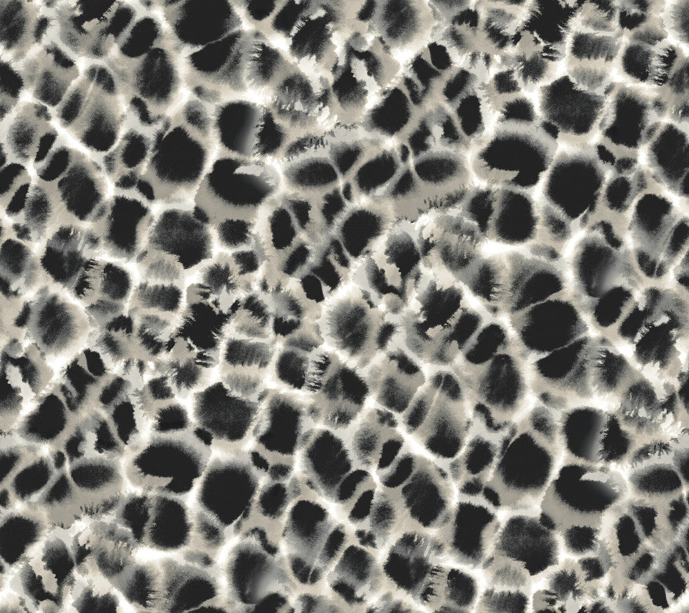 Leopard Rosettes Black & Off White Wallpaper by Ronald Redding Traveler Covers about 60.8 square feet 27-in by 27-ft long roll Unpasted 24 - Fabric Carolina -