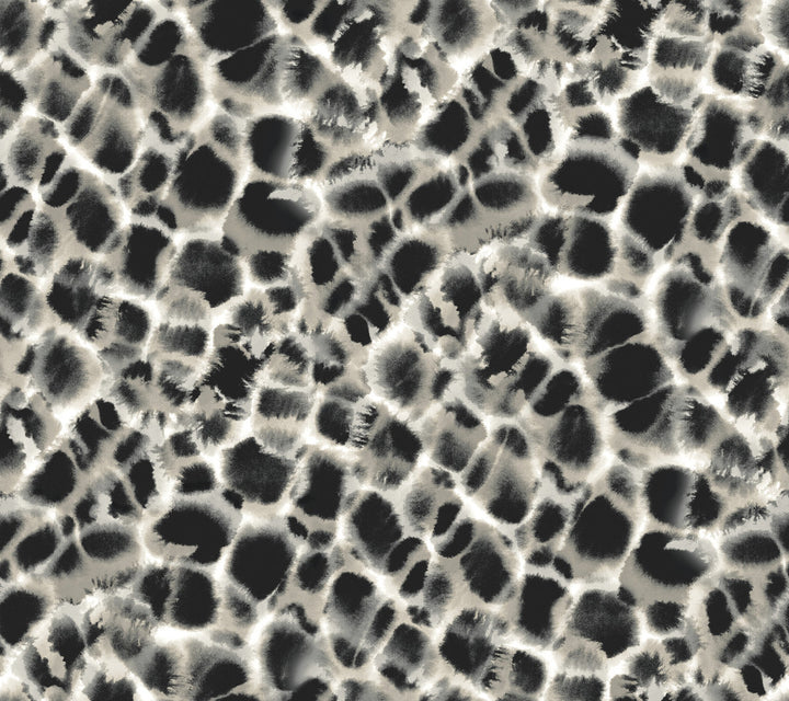 Leopard Rosettes Black & Off White Wallpaper by Ronald Redding Traveler Covers about 60.8 square feet 27-in by 27-ft long roll Unpasted 24 - Fabric Carolina -