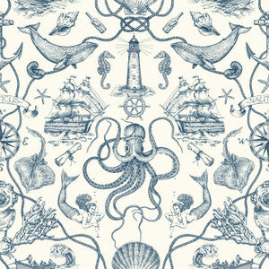 Deep Sea Toile Blue Wallpaper by York Wallcoverings