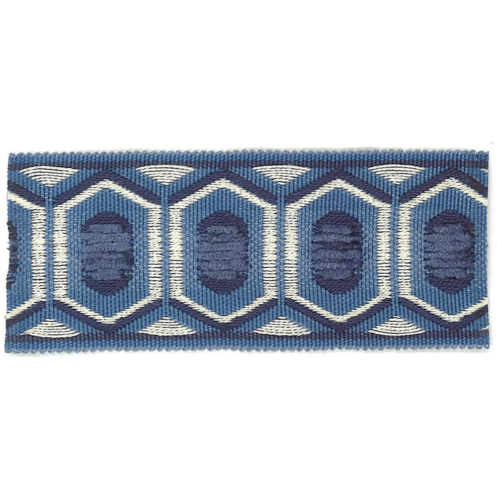 Honeycomb 7 Denim by Stout Trim ACCENTS TAPES & BORDERS 74%SVI 26%POL CHINA Horizontal: 0.875 and Vertical: 0.000 1.75 in - Fabric Carolina -
