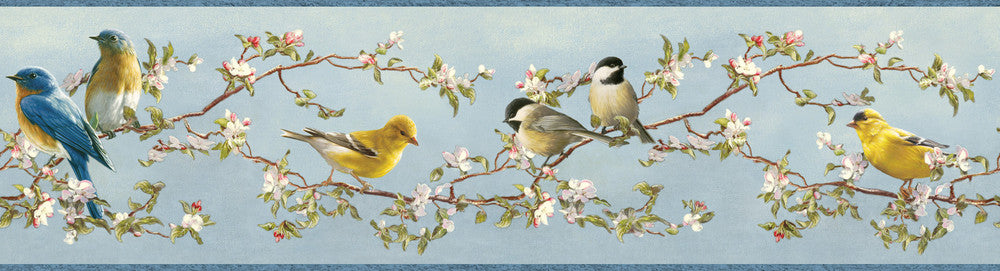 Louise Blue Songbird Portrait Wallpaper by Chesapeake Outdoors Covers about 8.1 square feet 6.5-in by 15-ft long roll Prepasted 0 - Fabric Carolina -