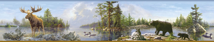 Frida Blue Lake Portrait Wallpaper by Chesapeake Outdoors Covers about 7.5 square feet 6-in by 15-ft long roll Prepasted 0 - Fabric Carolina -