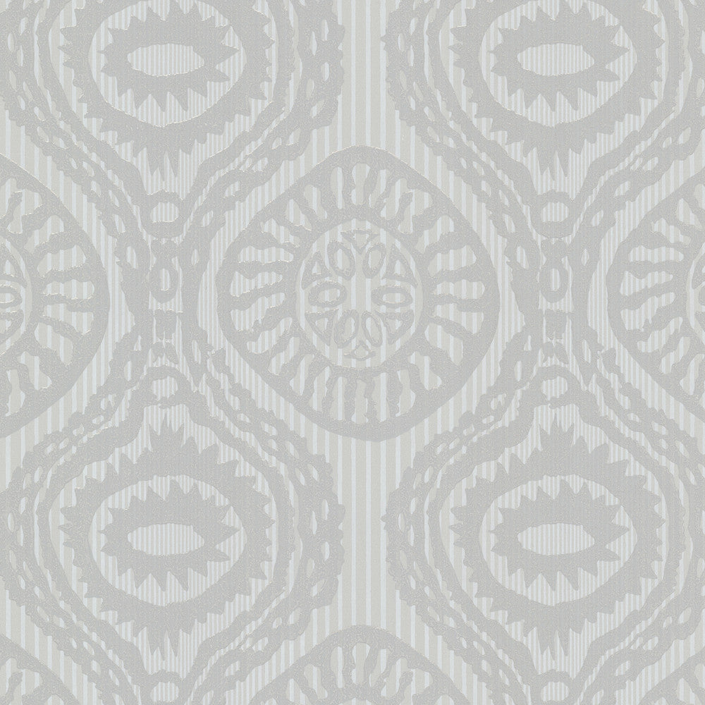 Marrakech Grey Medallion Stripe Wallpaper by Warner Studios Horizon Covers about 56.4 square feet 20.5-in by 33-ft long roll Unpasted 20.5 - Fabric Carolina -