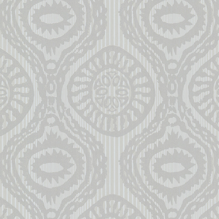 Marrakech Grey Medallion Stripe Wallpaper by Warner Studios Horizon Covers about 56.4 square feet 20.5-in by 33-ft long roll Unpasted 20.5 - Fabric Carolina -