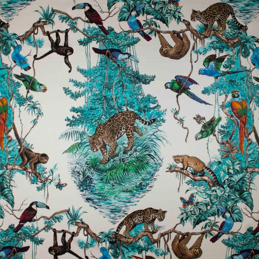 Habitat - Aqua by Europatex Designer Fabric Habitat 100% Cotton China See Sample Horizontal: N/A and Vertical: N/A 57.00 inches  - Swanky Fabrics -