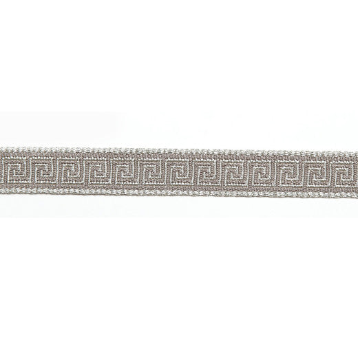 Hellenic Key 9/16"  Jacquard Tape - Slate by Europatex Fabric Hellenic Collection 68% Metallic Yarn / 20% Rayon / 12% Fibranne China See Sample Horizontal: N/A and Vertical: N/A 0.56 inches  - Fabric Carolina -