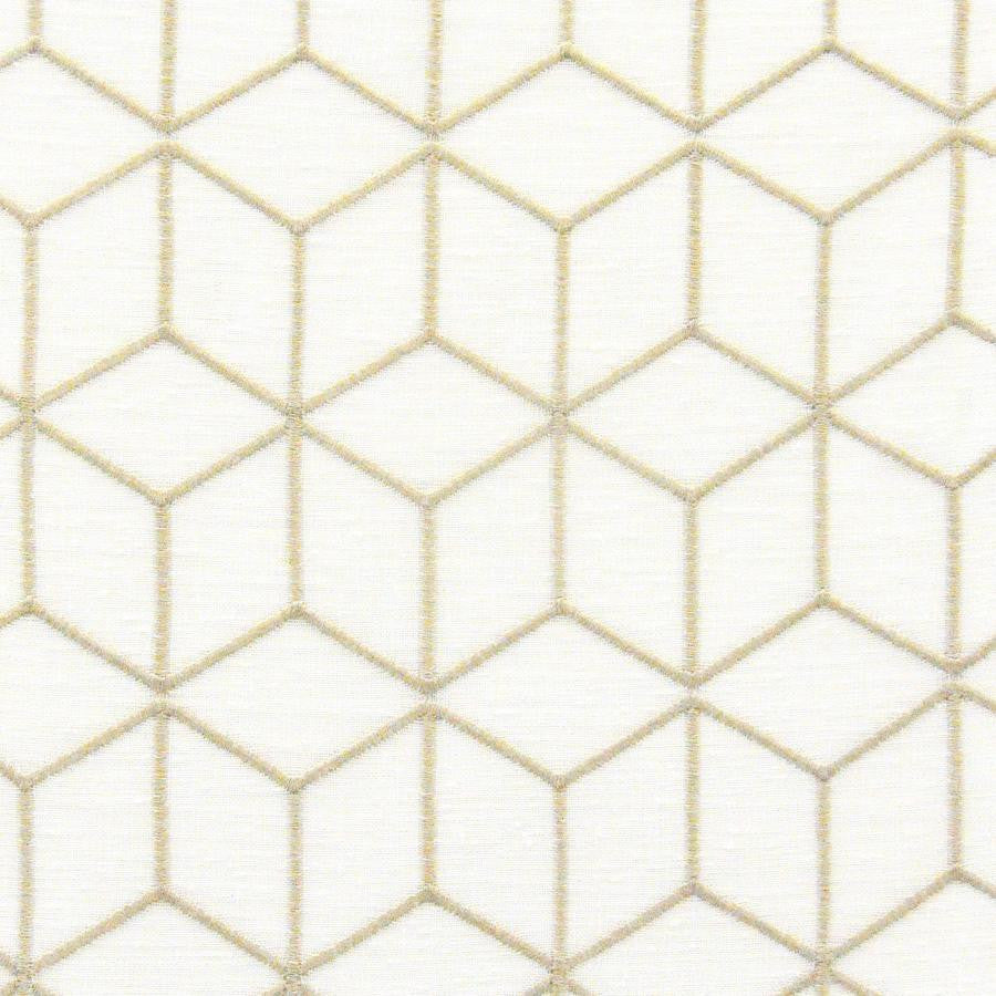 Ithaca # 535 Buff by Maxwell Fabric Sheer Paths 100% POLYESTER TURKEY V-6.5" H-3.25" 118" EMB. WIDTH 107" - Fabric Carolina -