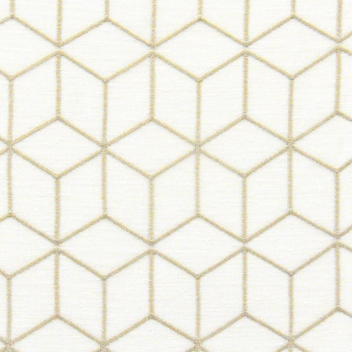 Ithaca # 535 Buff by Maxwell Fabric Sheer Paths 100% POLYESTER TURKEY V-6.5" H-3.25" 118" EMB. WIDTH 107" - Fabric Carolina -