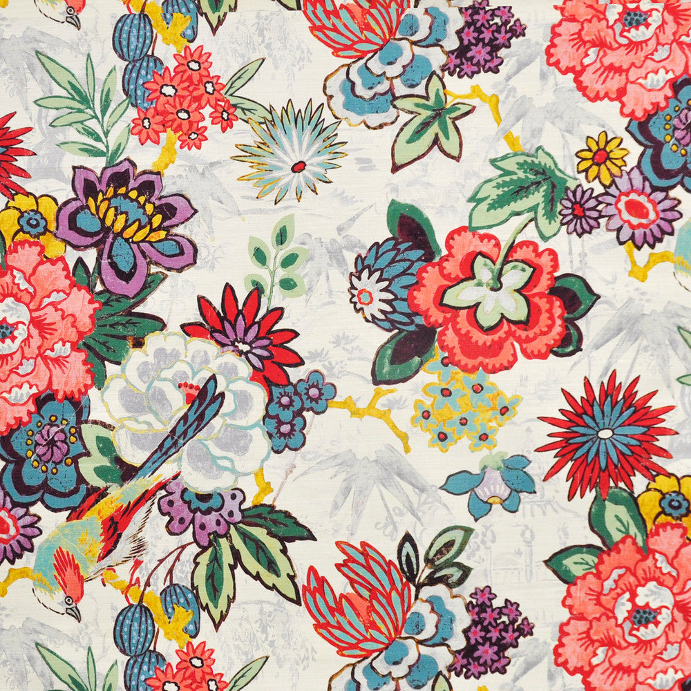 Ikebana # 513 Hibiscus by Maxwell Fabric PRINT GALLERY 100% COTTON PERU V-36"H-27" HALF DROP 54" - Fabric Carolina -