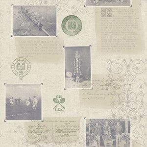 Archive Blue Novelty Wallpaper by Brewster