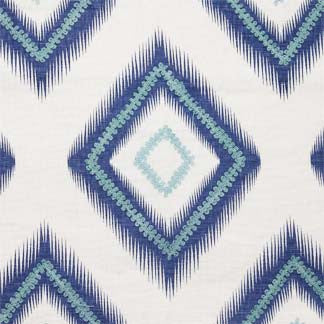 Indian Queen Monaco Blue 3443211004 by Carole Fabric Exclusive Mermaid 90% Linen 10% Cotton INDIA H: 13 1/2"V, 8 3/4"H  51" Minimum (See sample for specifics) - Fabric Carolina - Carole Exclusive