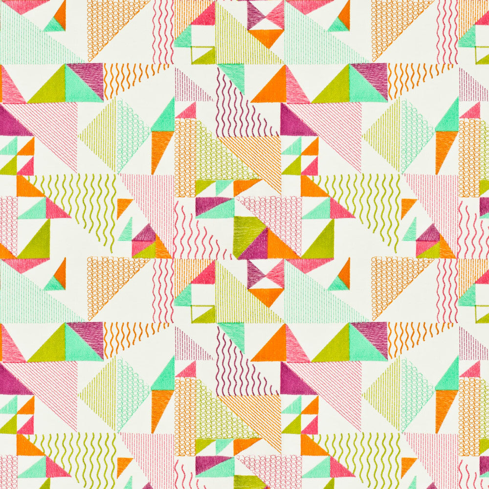 Jabiru 4 Tuttifrutti by Stout Fabric Rainbow Library Blush/Sorbet 100% Cotton Rayon Embroidery INDIA Horizontal: 16.875 and Vertical: 15.375 51 in - Fabric Carolina -