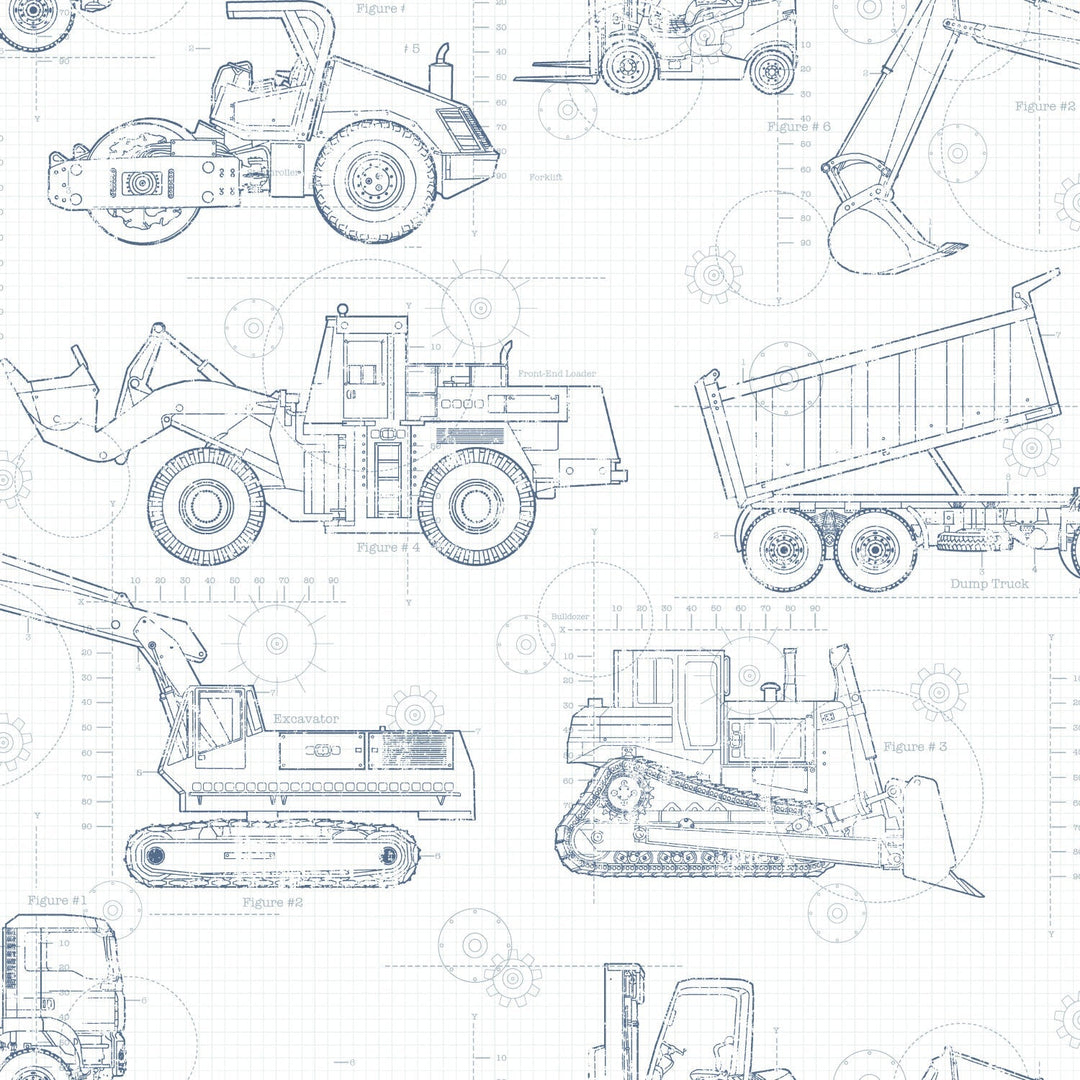 Construction Blueprint Navy Wallpaper by York Wallcoverings Designer