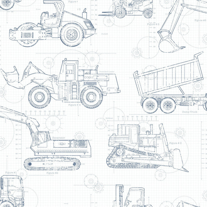 Construction Blueprint Navy Wallpaper by York Wallcoverings Designer