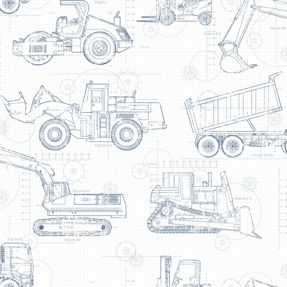 Construction Blueprint Navy Wallpaper by York Wallcoverings A Perfect World Covers about 56.4 square feet 20.5-in by 33-ft long roll Prepasted 20.5 - Fabric Carolina -