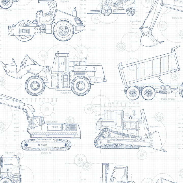 Construction Blueprint Navy Wallpaper by York Wallcoverings A Perfect World Covers about 56.4 square feet 20.5-in by 33-ft long roll Prepasted 20.5 - Fabric Carolina -