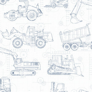 Construction Blueprint Navy Wallpaper by York Wallcoverings