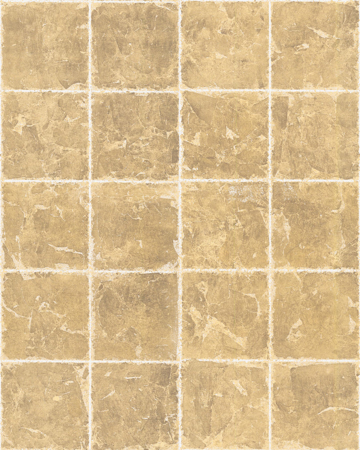 Metal Leaf Squares Gold Wallpaper by Ronald Redding 24 Karat Covers about 72 square feet 36-in by 24-ft long roll Unpasted 5.14 - Fabric Carolina -