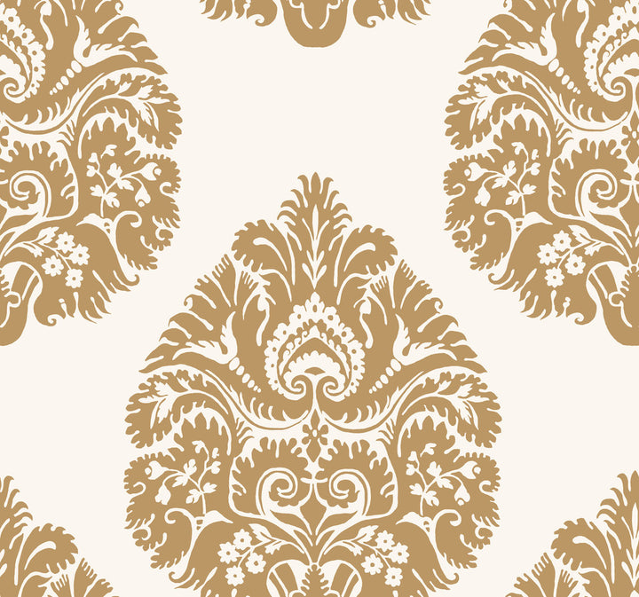 Teardrop Damask Gold Wallpaper by Ronald Redding 24 Karat Covers about 60.8 square feet 27-in by 27-ft long roll Unpasted 25.25 - Fabric Carolina -
